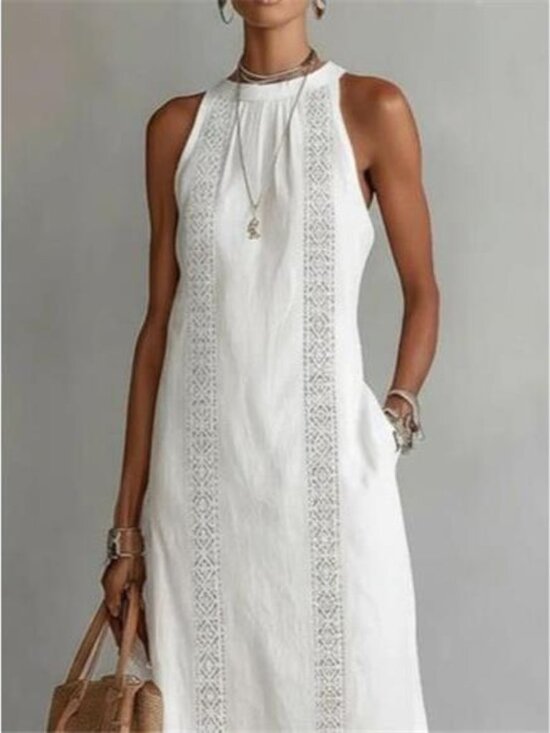 A Classy Chic Boutique Dresses & Skirts - Side Slit Sleeveless Hollow-Out Trimmed Midi Dress